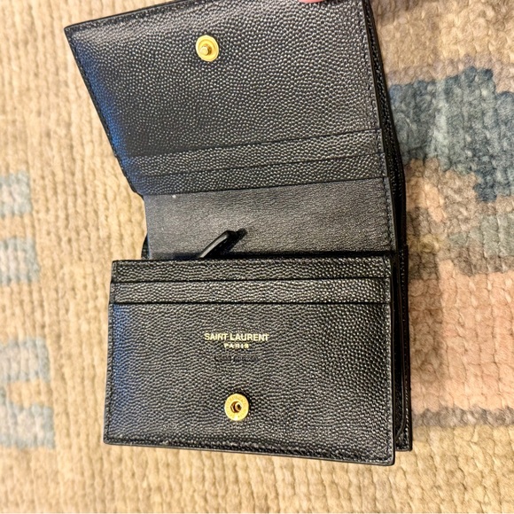 Yves Saint Laurent Black Textured Wallet with Gold Logo - Picture 6 of 8